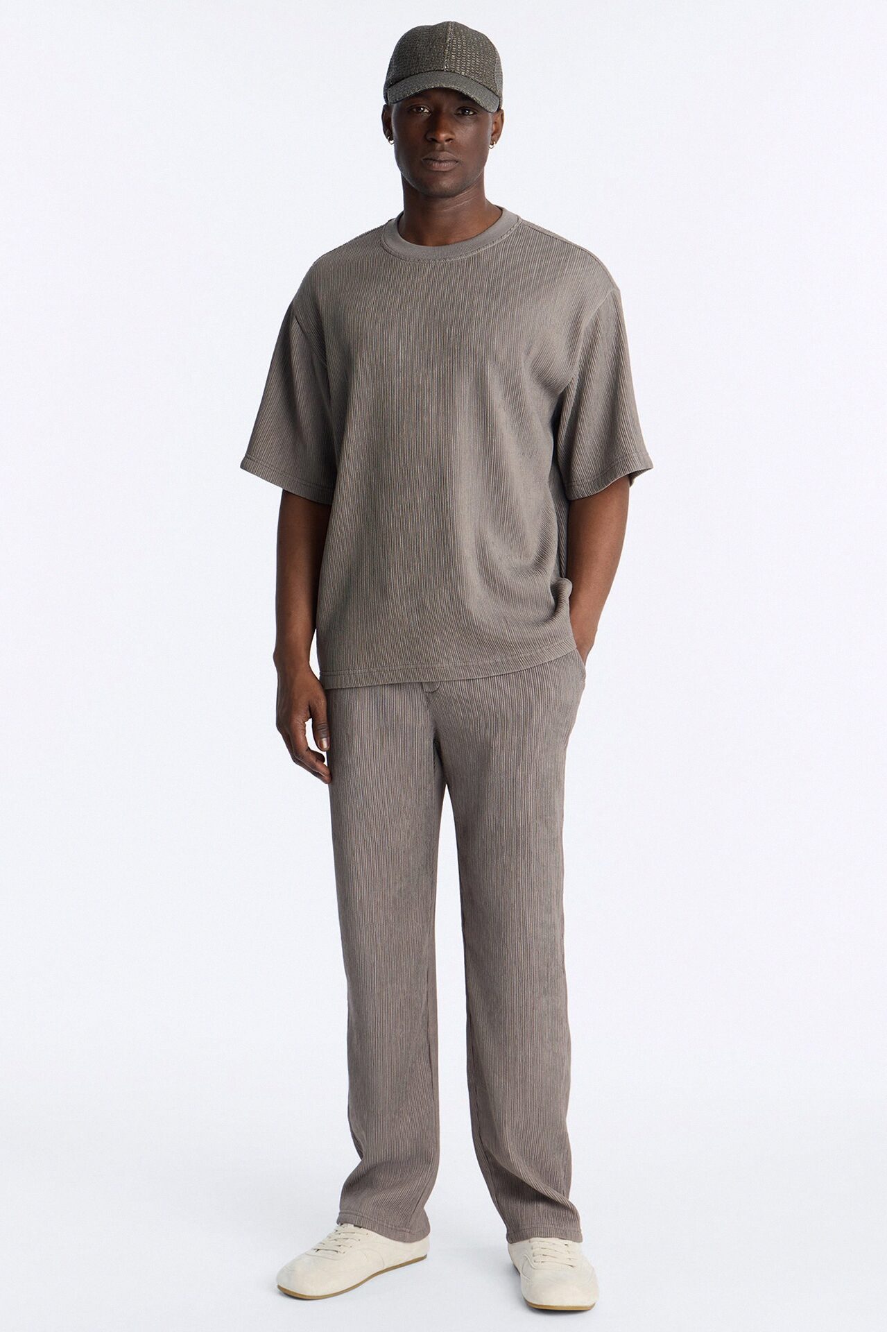 Pure Form Plisse Straight Leg Pant - Brown