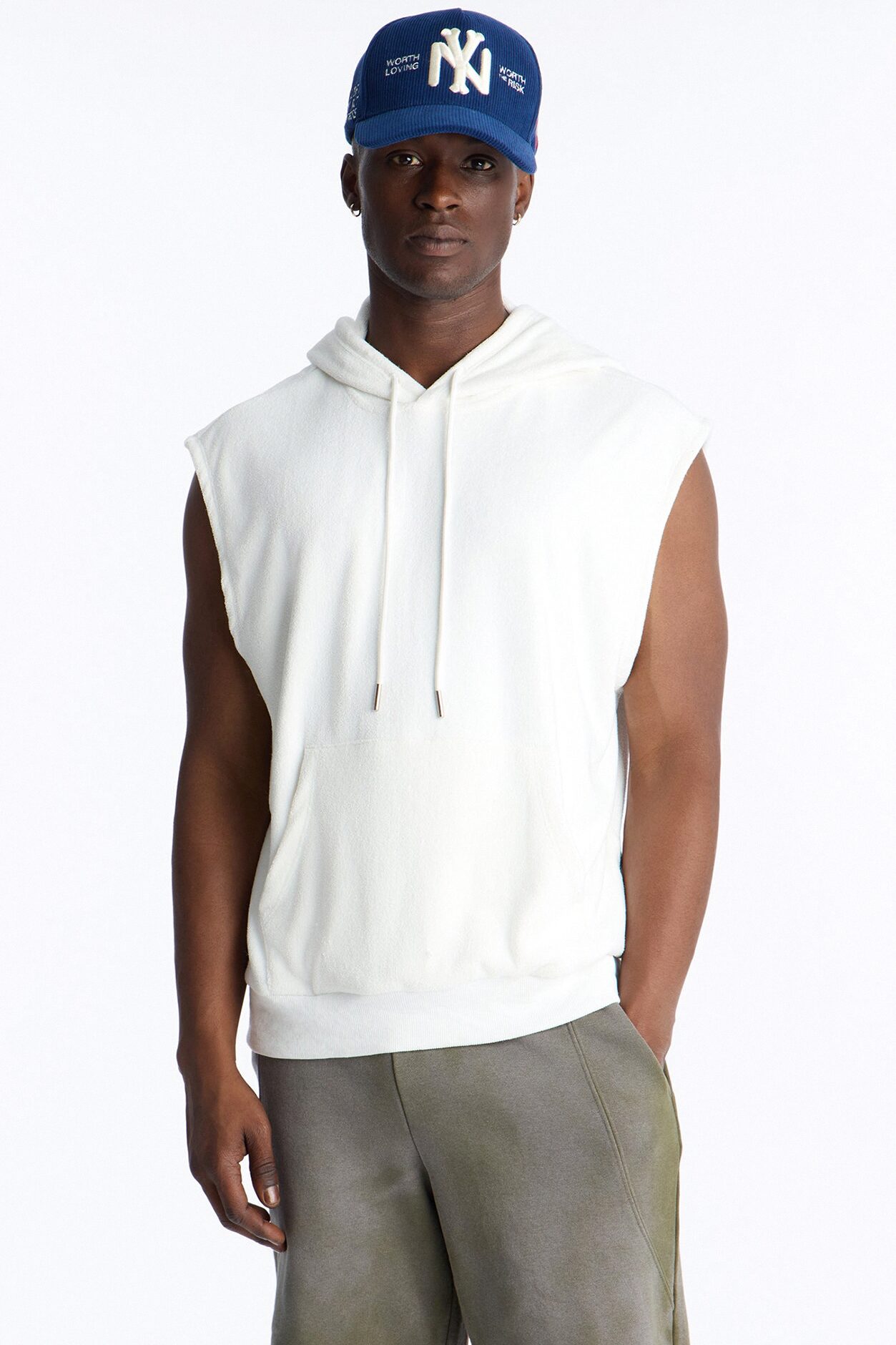 Classic Terry Cloth Sleeveless Hoodie - White