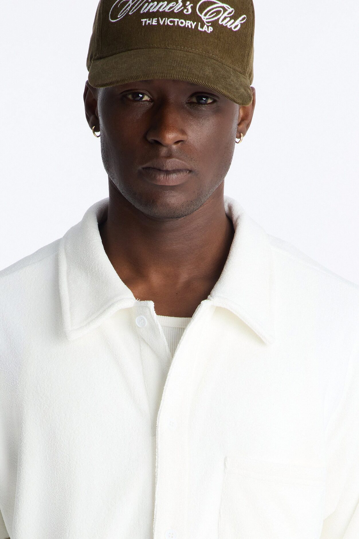 Classic Terry Cloth Button Up Shirt - White