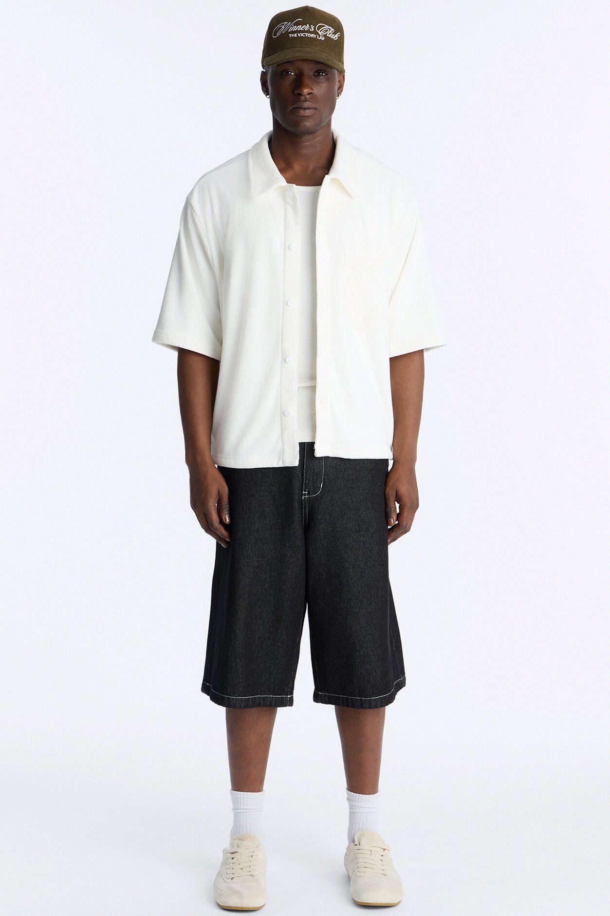 Classic Terry Cloth Button Up Shirt - White