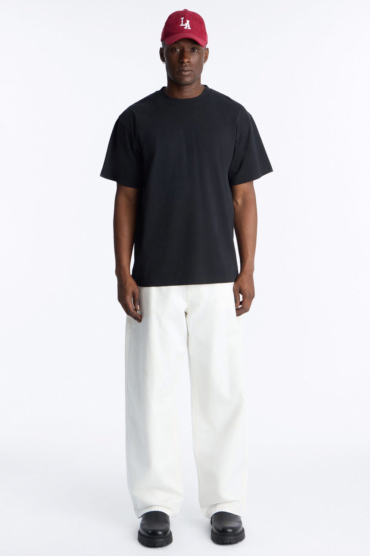 Crochet Print Heavyweight Oversized Short Sleeve Tee - Black