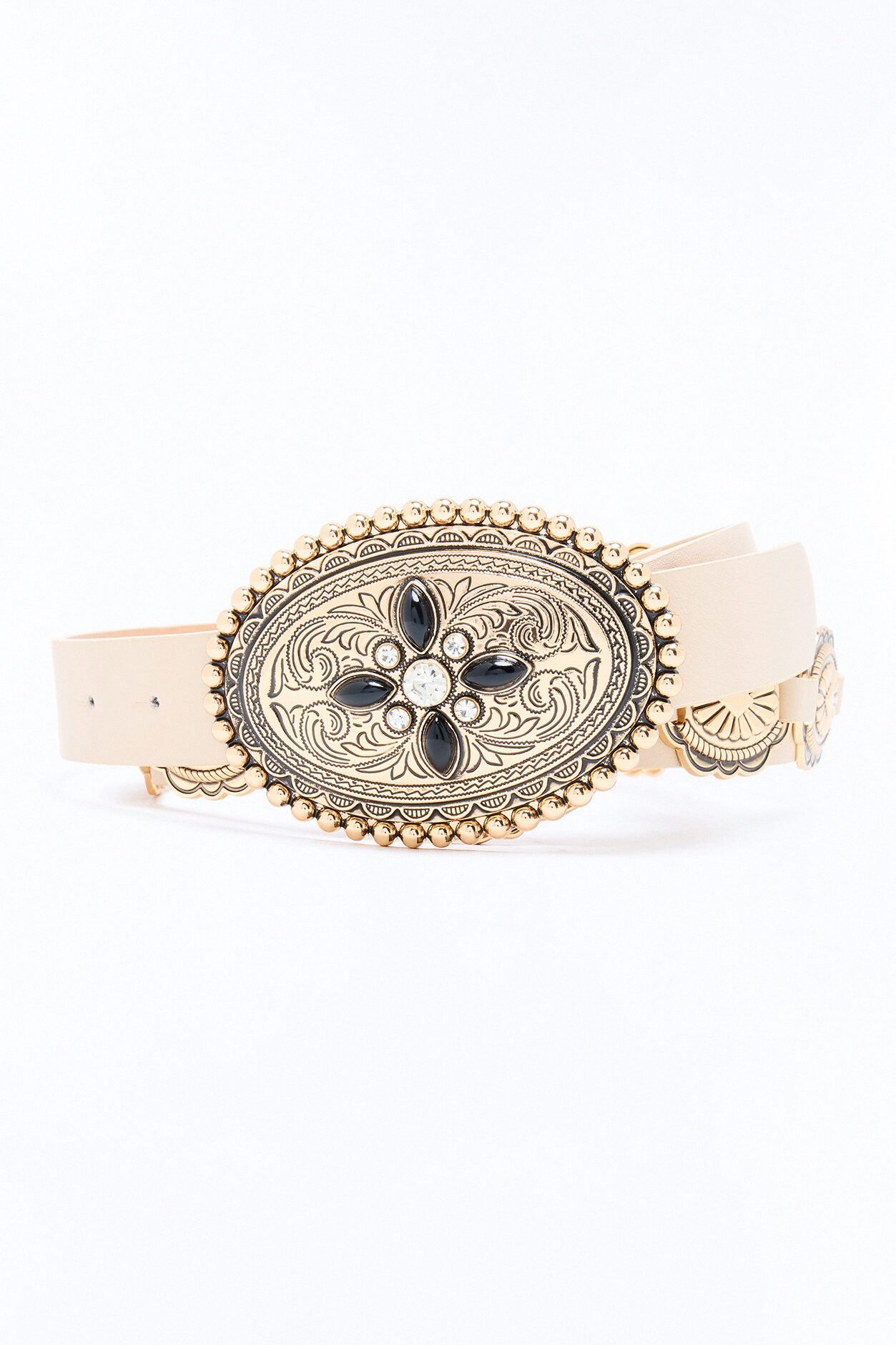 Ranch Royale Faux Leather Concho Belt - Ivory/combo