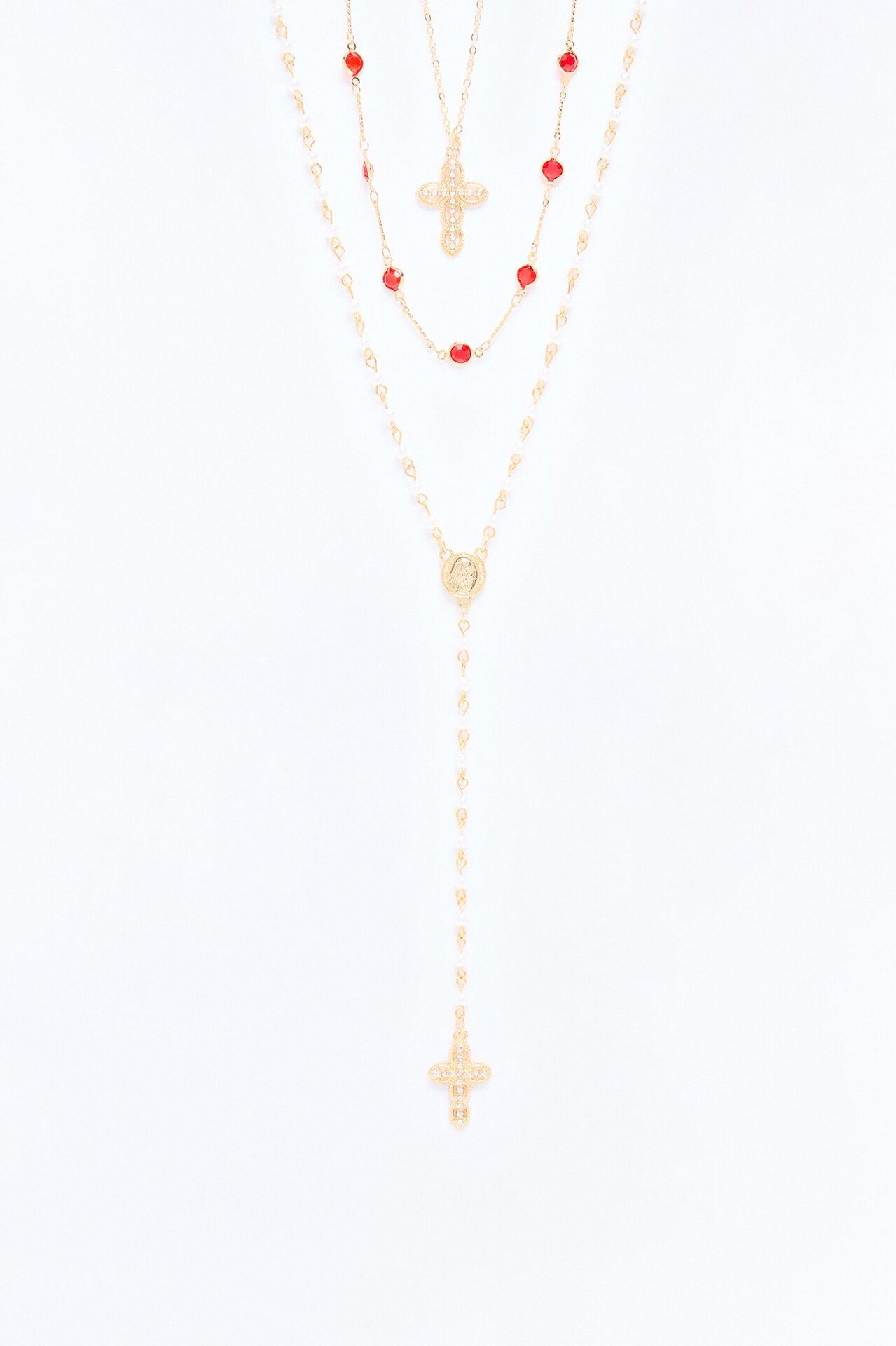 Have A Little Faith Lariat Necklace - Gold/Red