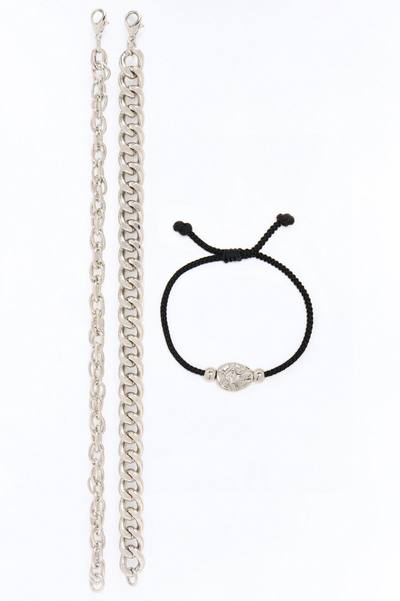 Liquid Metal Cord Bracelet Set - Silver