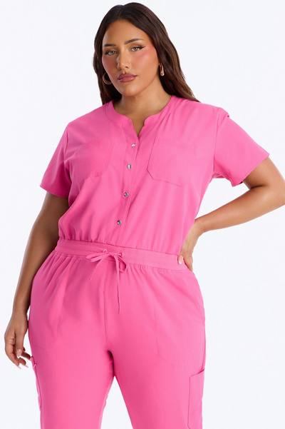 In Unison Uniform Jogger Scrub Jumpsuit With Snaps - Pink