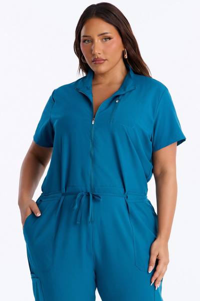 Standard Procedure Zip Up Jogger Uniform Scrub Jumpsuit - Blue