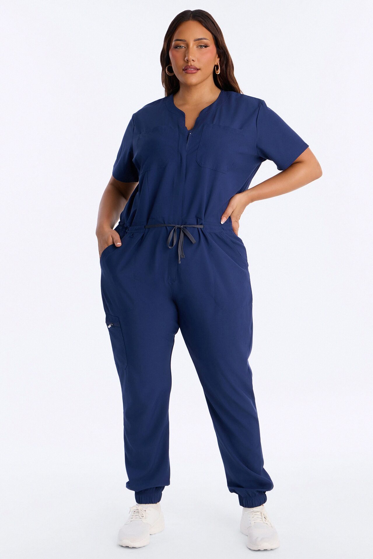 Prime Care Belted Uniform Scrub Jumpsuit - Navy