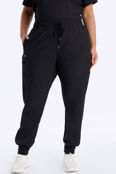 First Call 4 Way Stretch 7 Pocket Cargo Jogger Scrub Bottoms - Black