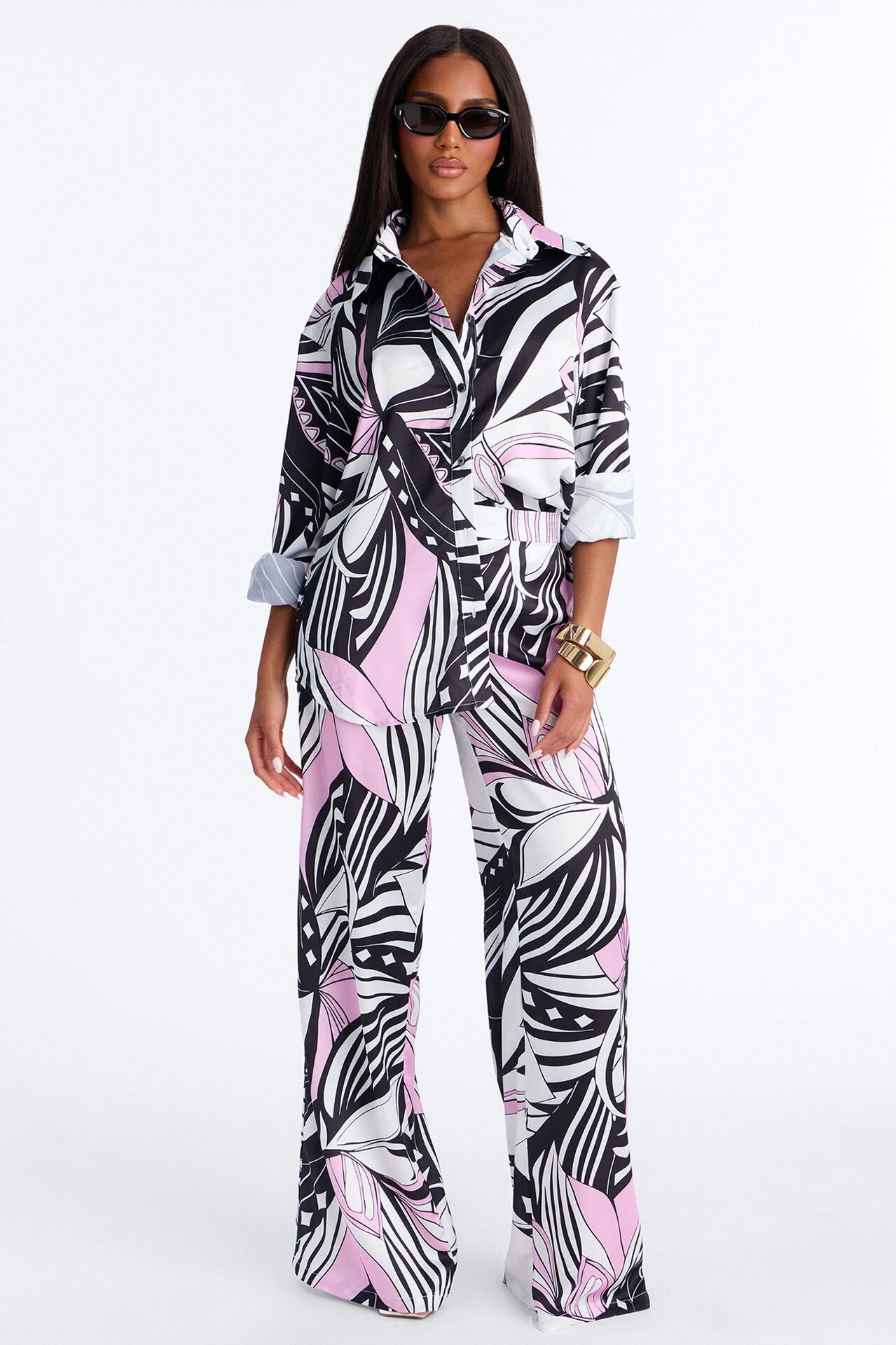 Bianca Satin Pant Set - Black/combo
