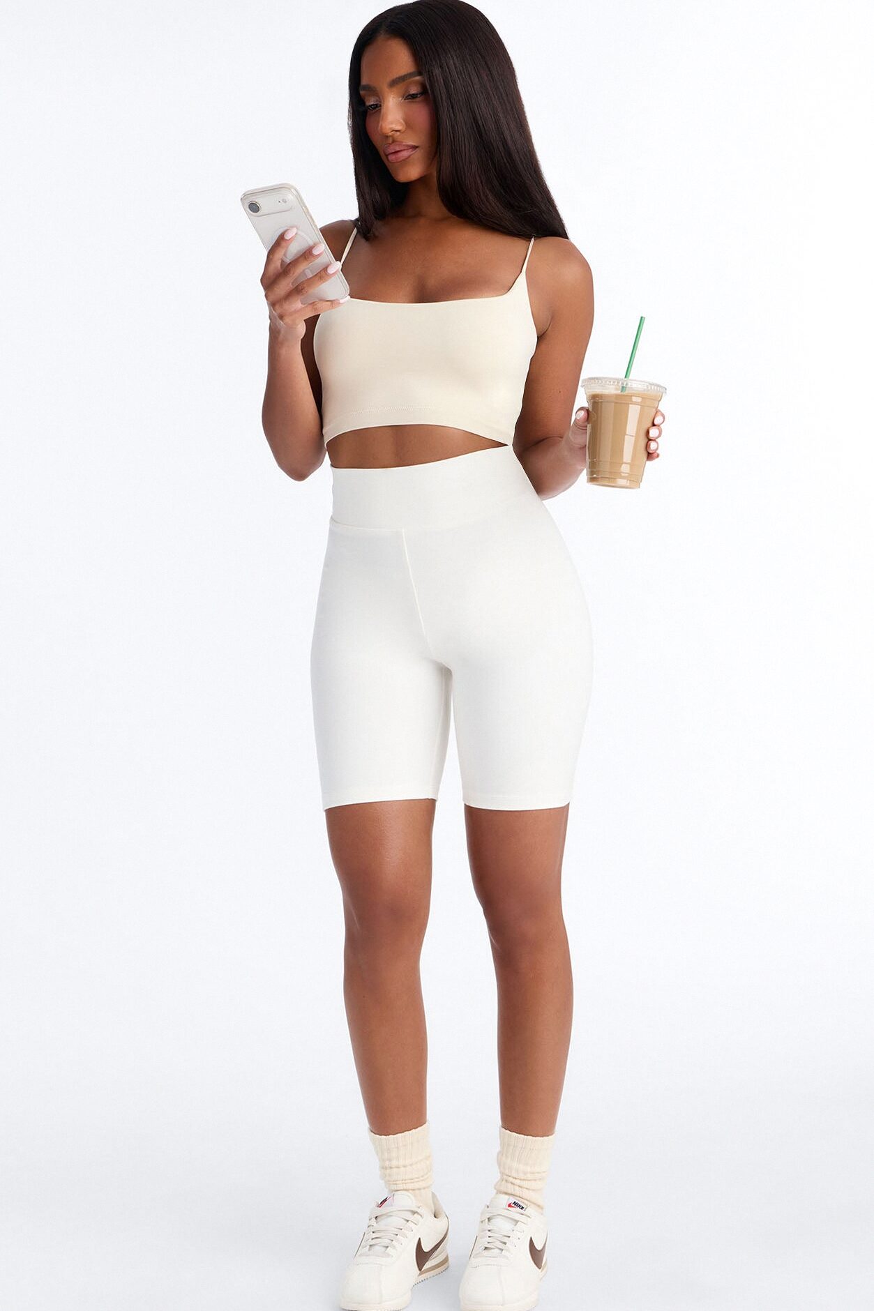 Quinn High Rise Everyday Cotton Biker Short 7″ - White