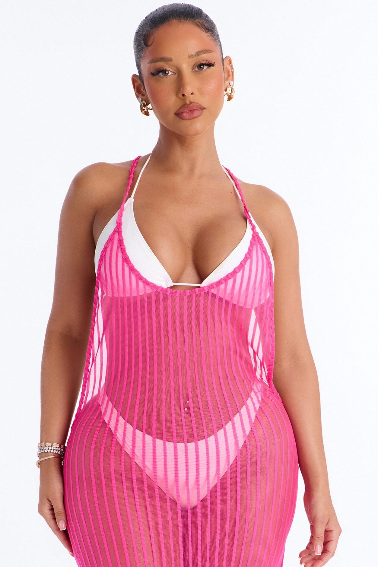 Palm Shade Stripe Cover Up Maxi Dress - Pink