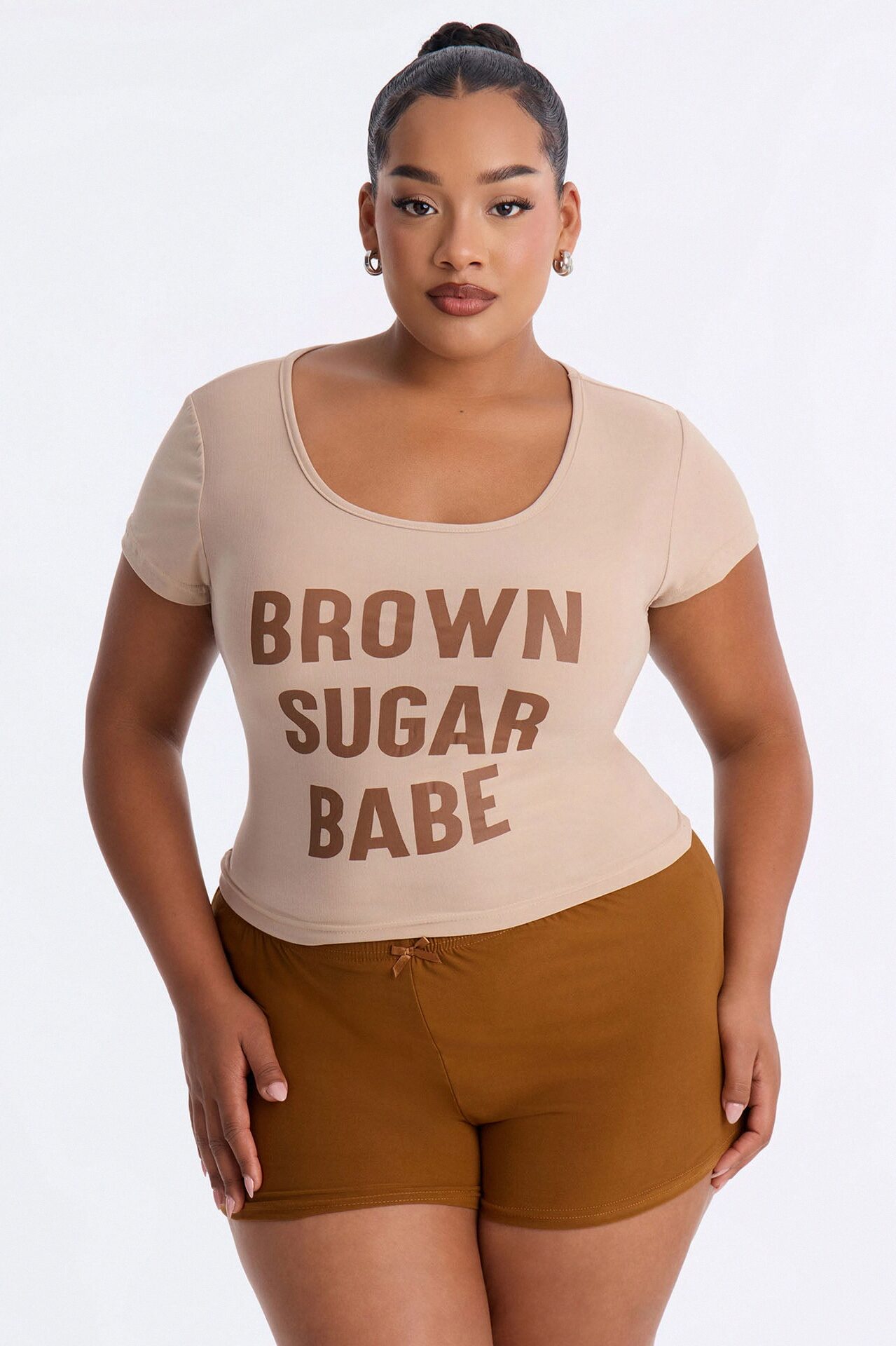 Brown Sugar Babe Contrast PJ Short Set - Brown/Brown