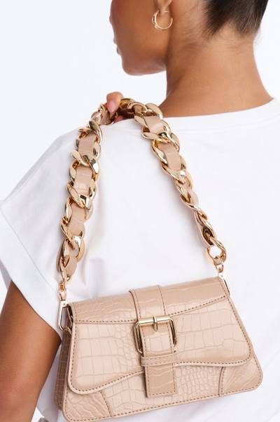 Lights Camera Faux Leather Shoulder Handbag - Nude