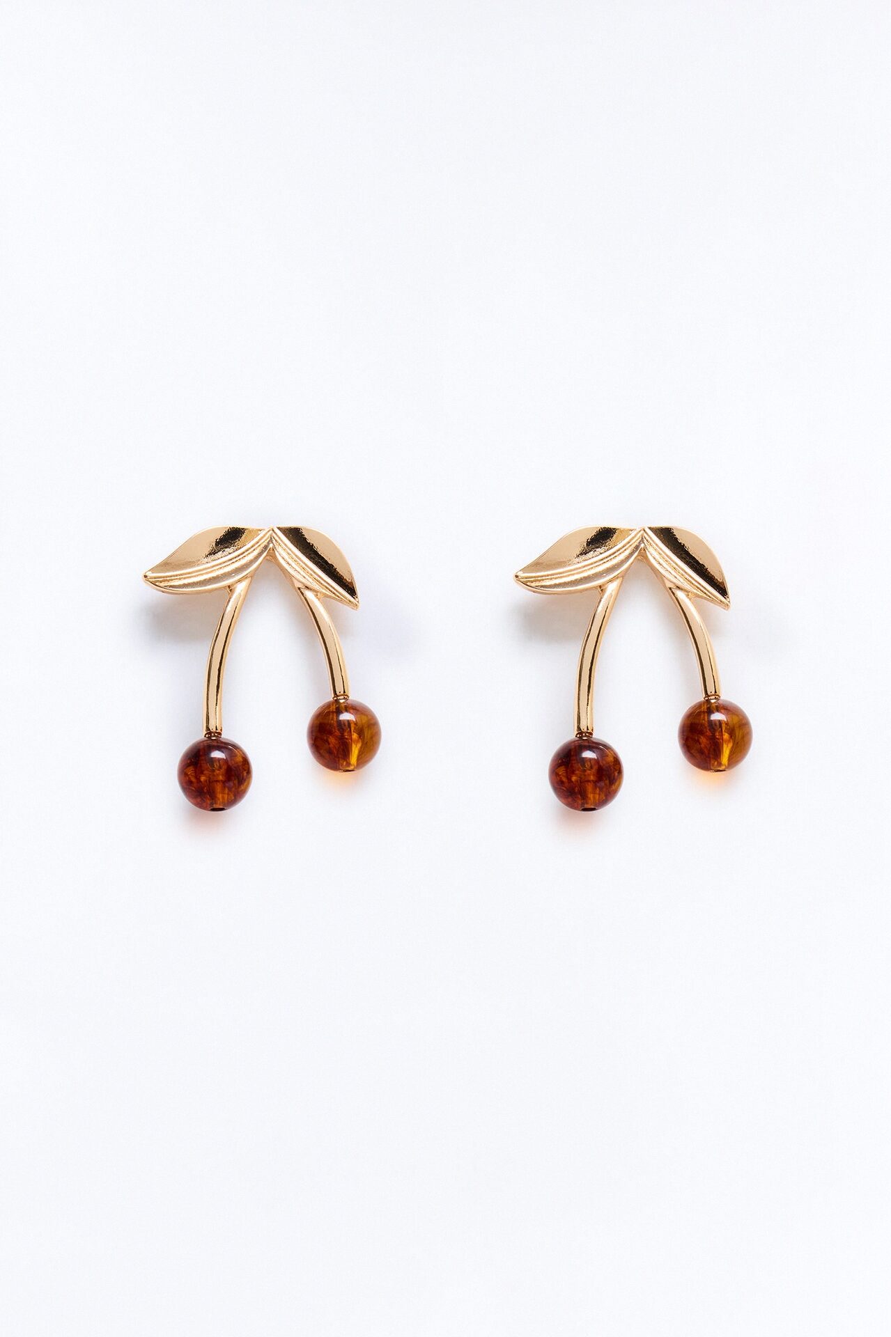Bite Me Cherry Drop Earrings - Gold/Brown