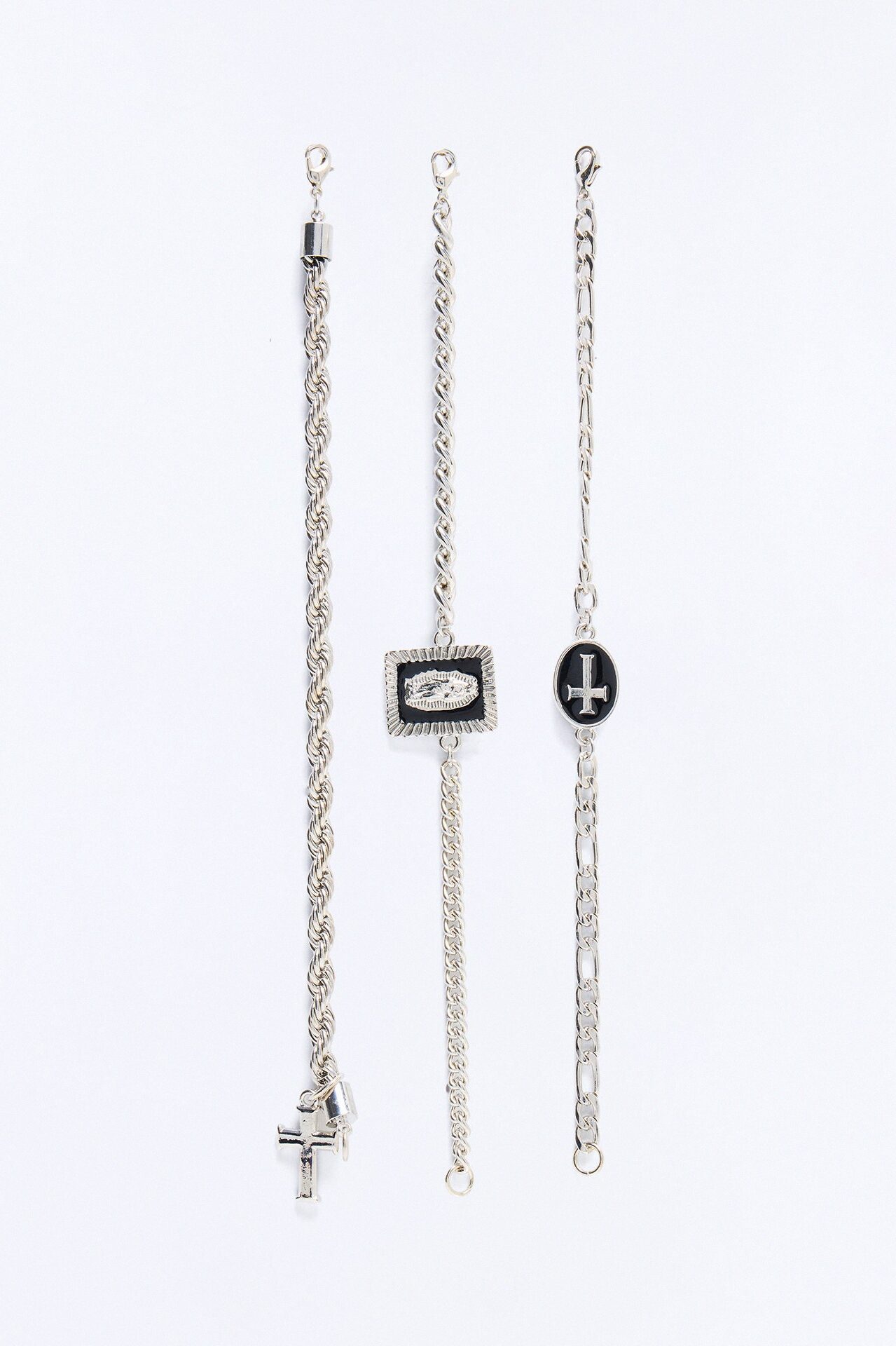 Saint Cross Pendant Bracelet Set - Silver