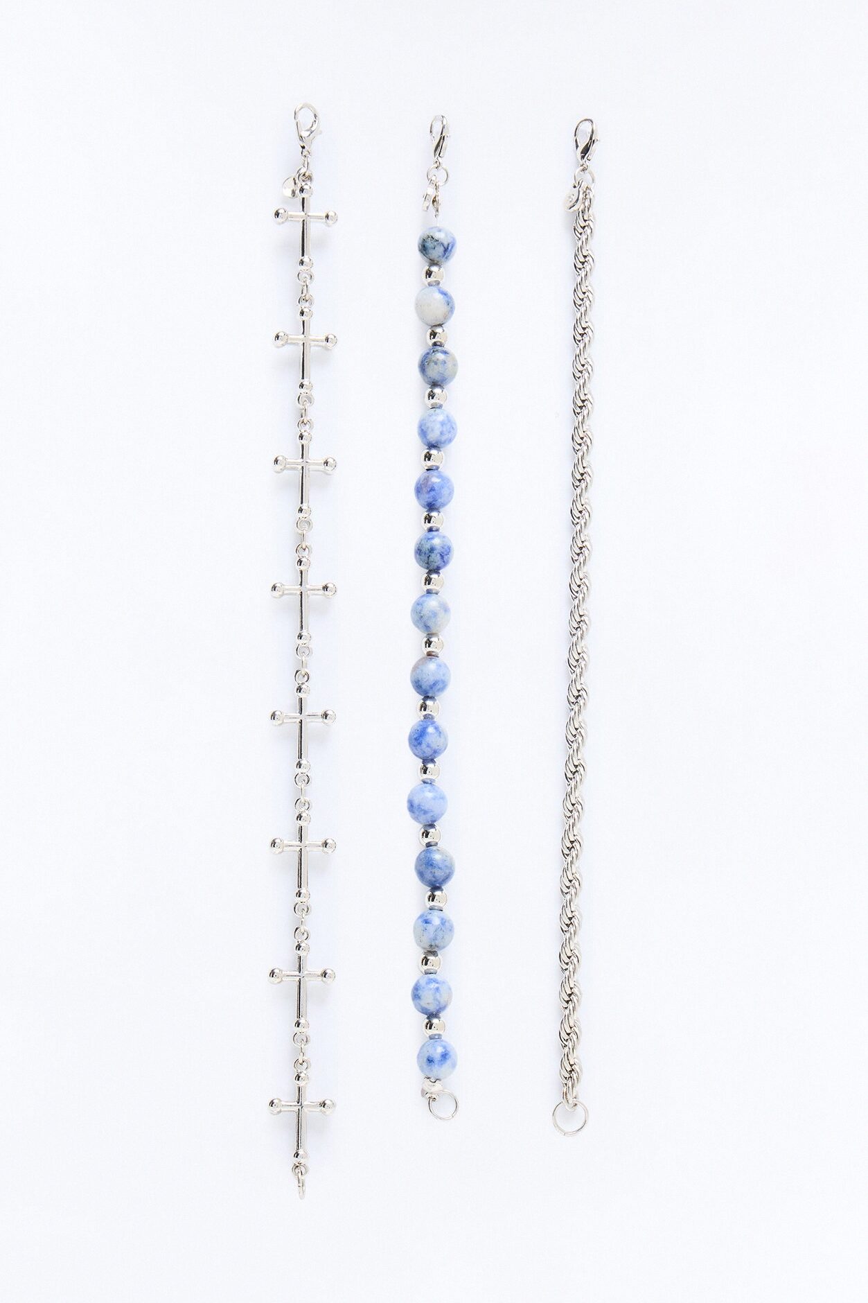 Interlinked Cross Beaded Bracelet Set - Silver