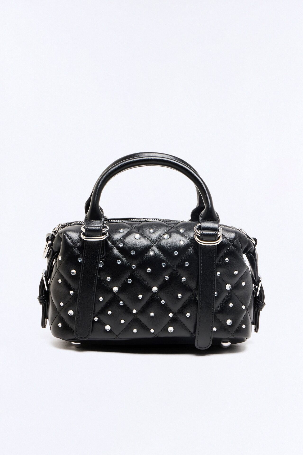 Rain Drops Faux Leather Satchel Handbag - Black