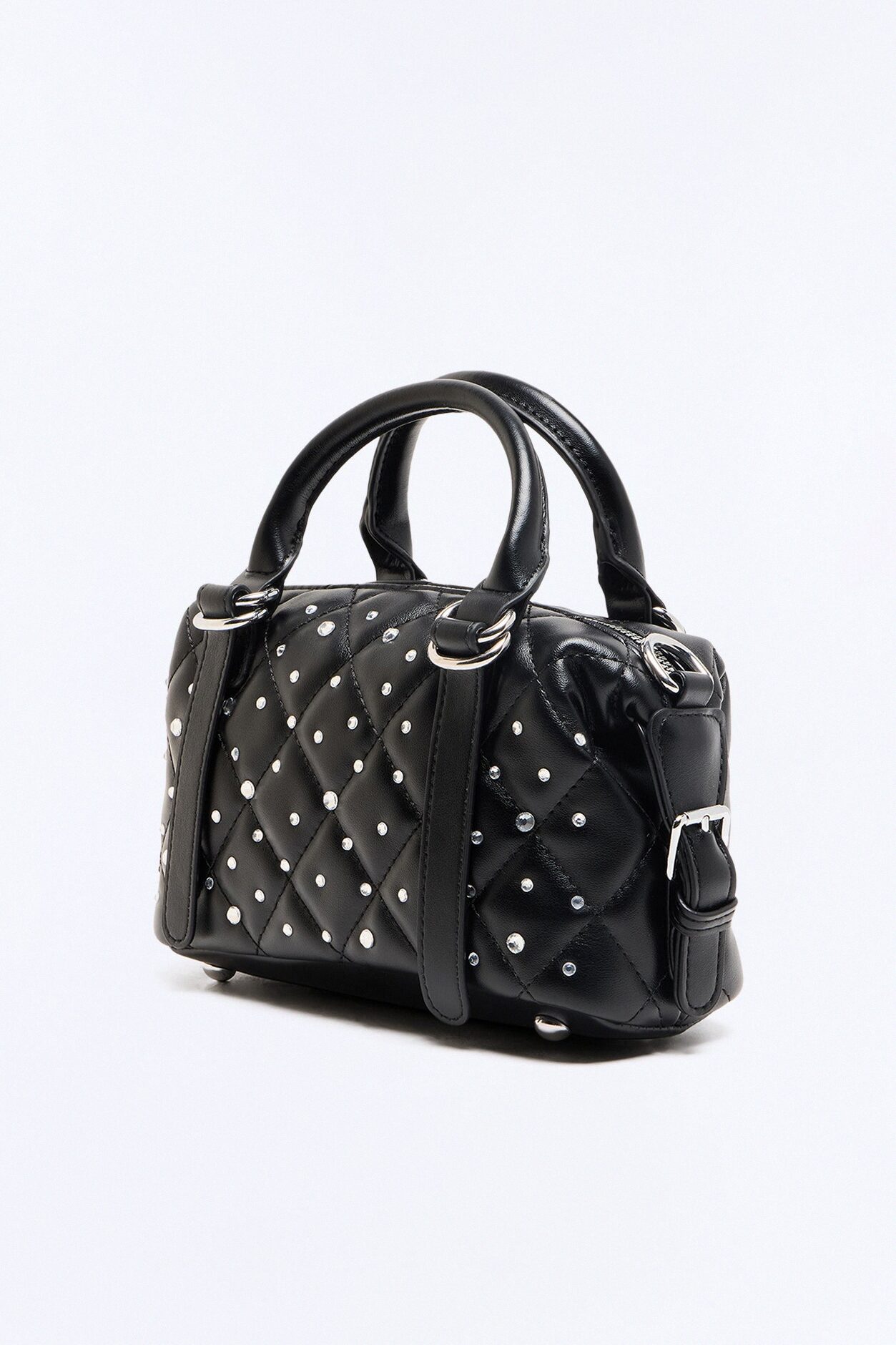 Rain Drops Faux Leather Satchel Handbag - Black