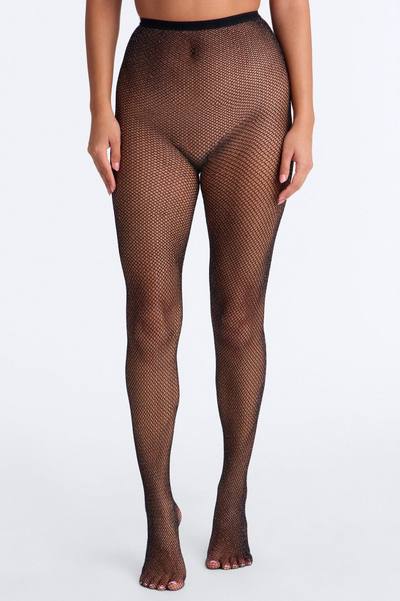 Party Away Glitter Fishnet Tights - Black/Silver