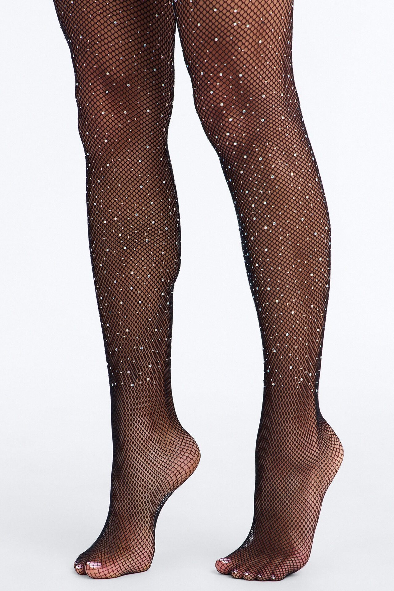Larina Rhinestone Embellished Fishnet Stockings - Black