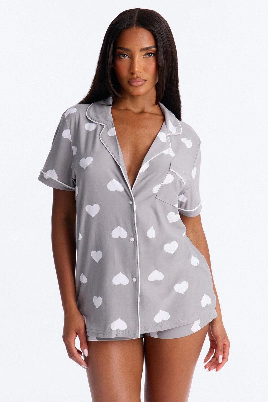 Snuggle Me Button Up PJ Short Set - Heather Grey