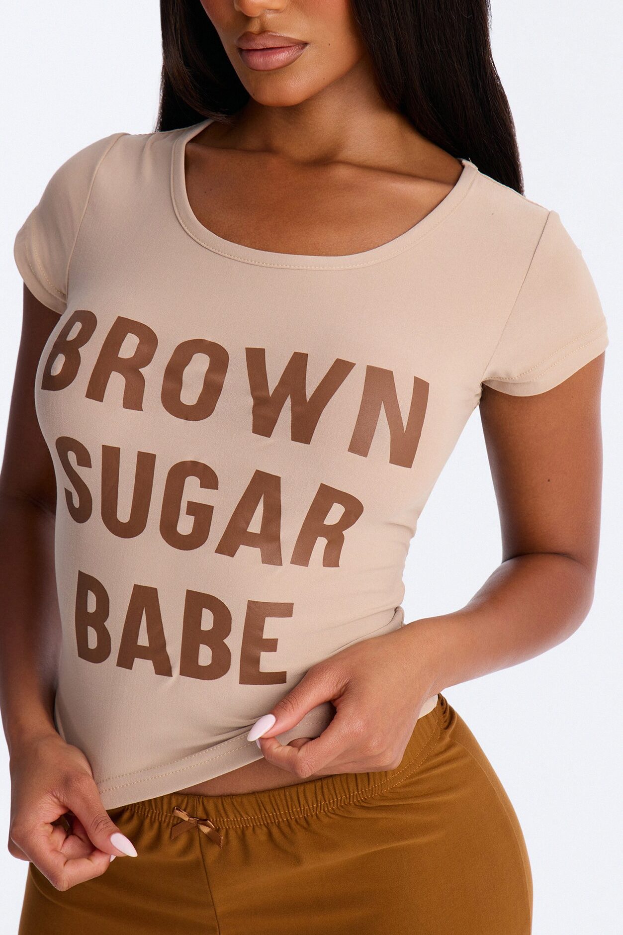 Brown Sugar Babe Contrast PJ Short Set - Brown/Brown