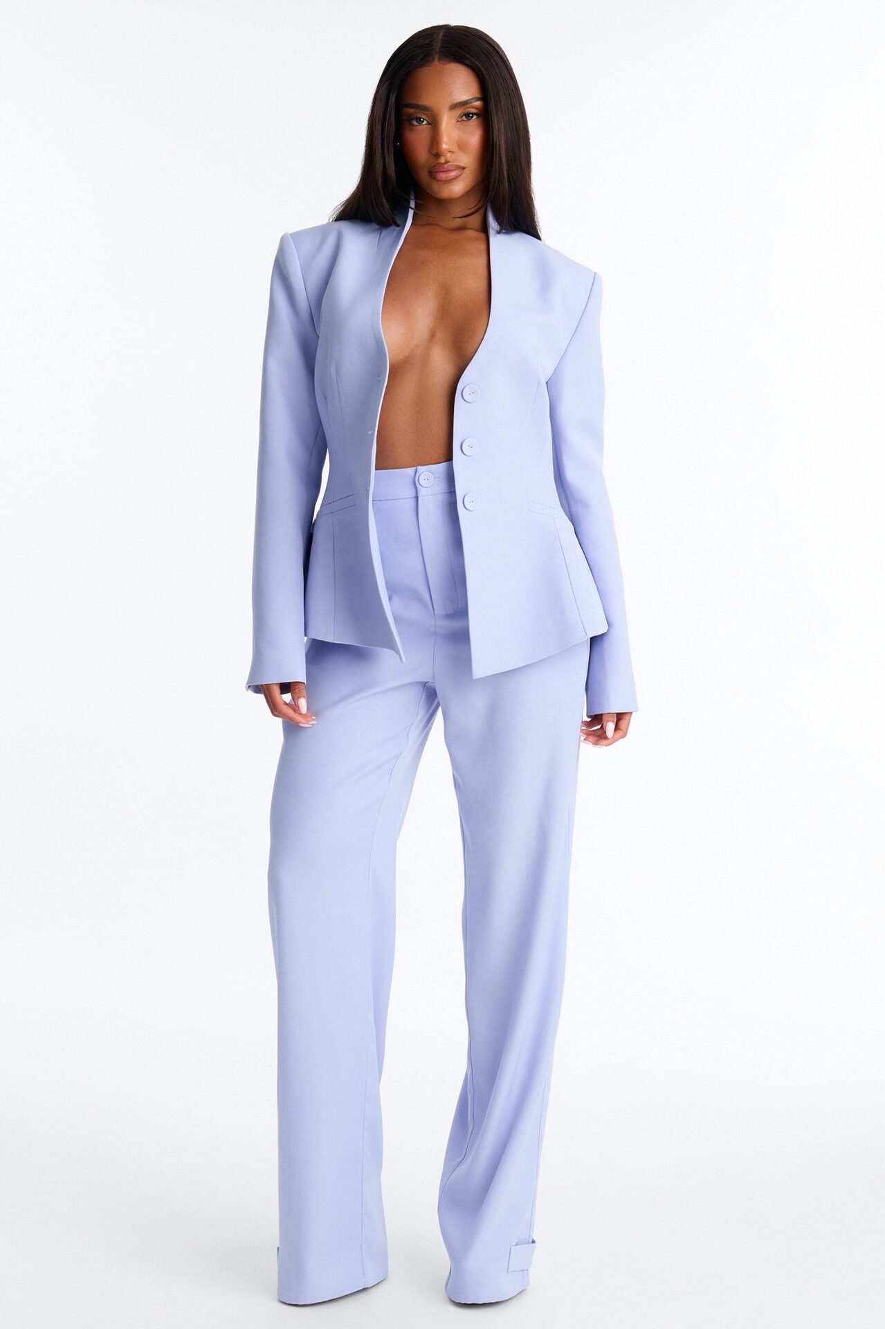 Penelope High Rise Straight Leg Trouser Pant - Light Blue