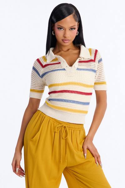 Clear Skies Crochet Polo Top - Natural/Combo