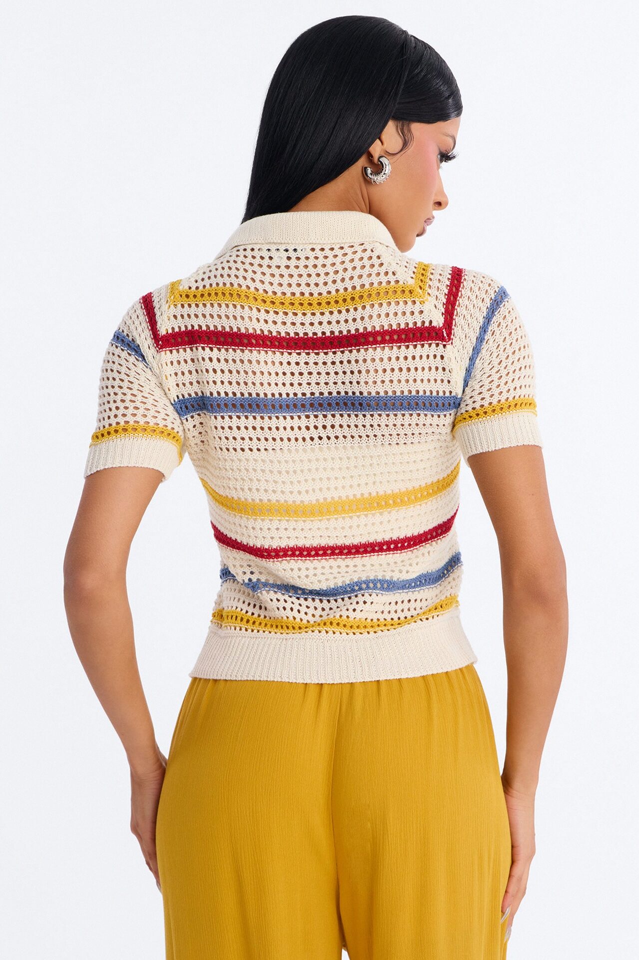 Clear Skies Crochet Polo Top - Natural/Combo