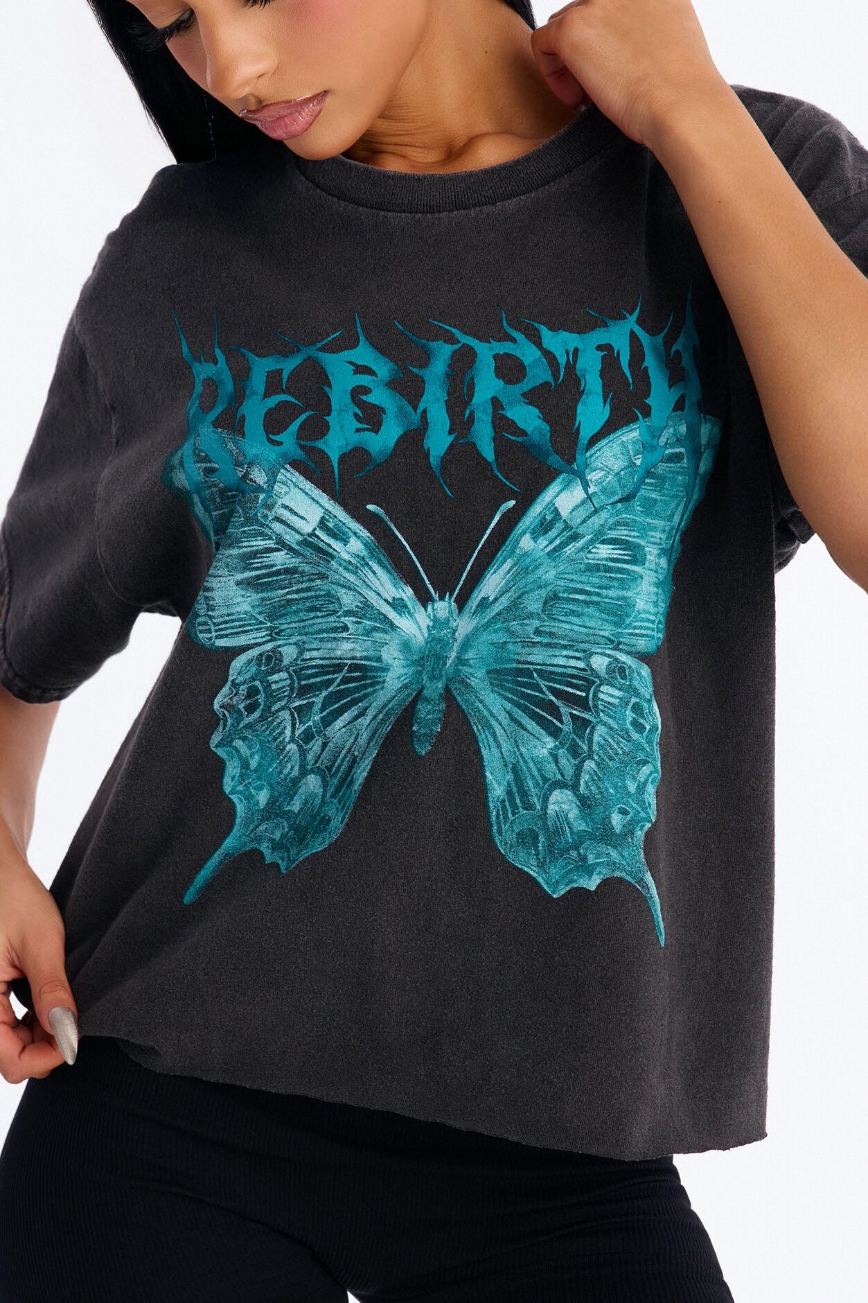 Rebirth Butterfly Cropped Tee - Black