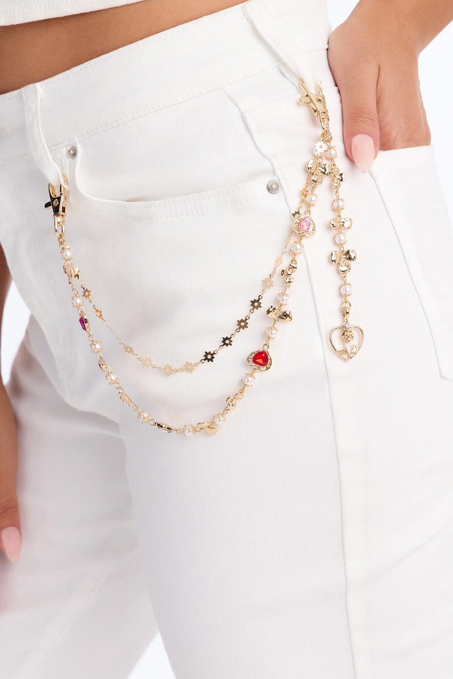 Hearts And Roses Pant Chain - Gold Multi Color