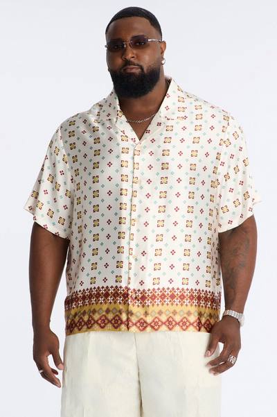 Relaxed Angular Bloom Button Up Shirt - White/combo