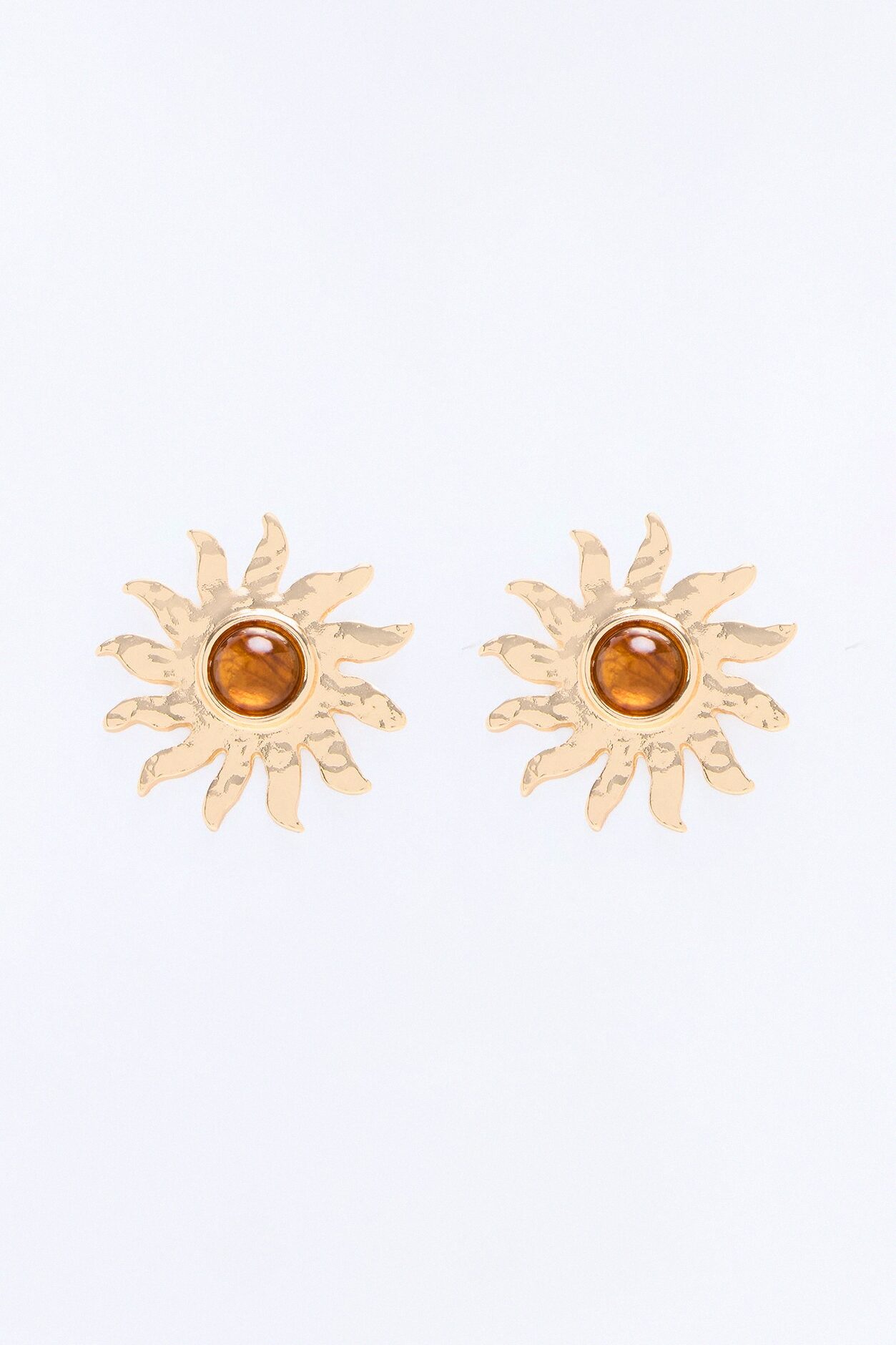 Golden Sun Jeweled Stud Earrings - Gold/Brown