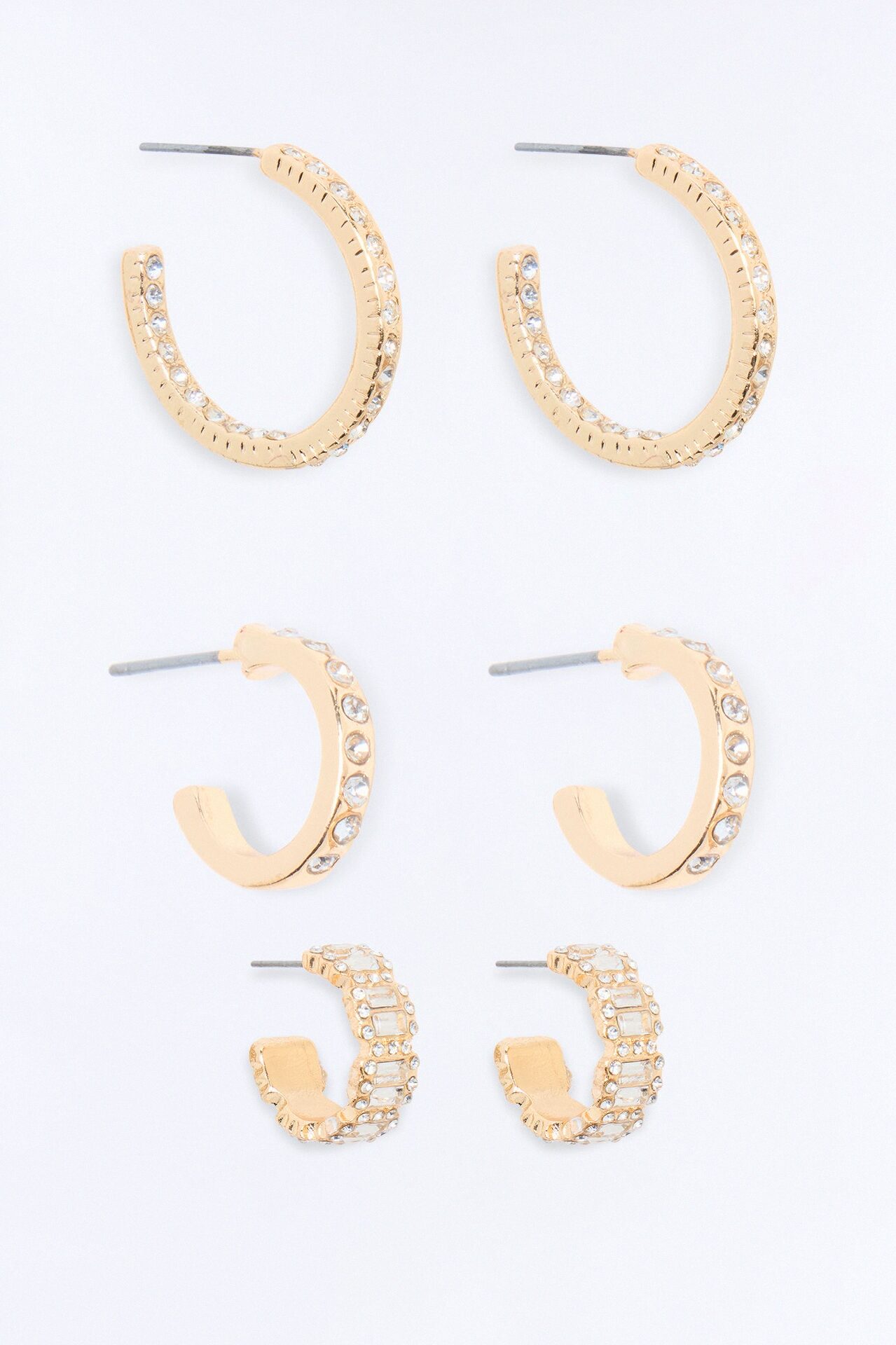 Weekend Vibes Rhinestone 3 Pair Multi Earring Set - Gold