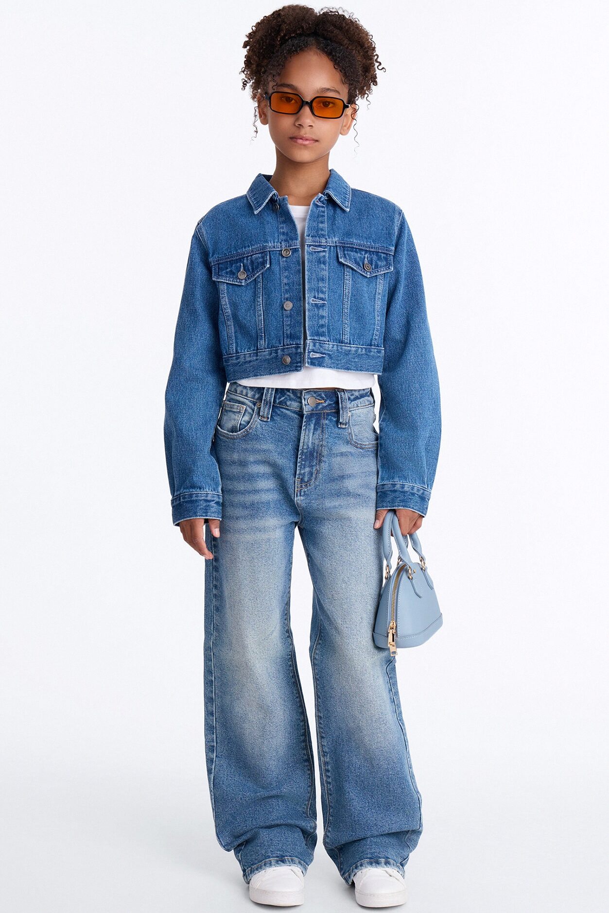 Mini Cora Super Cropped Denim Jacket - Medium Wash