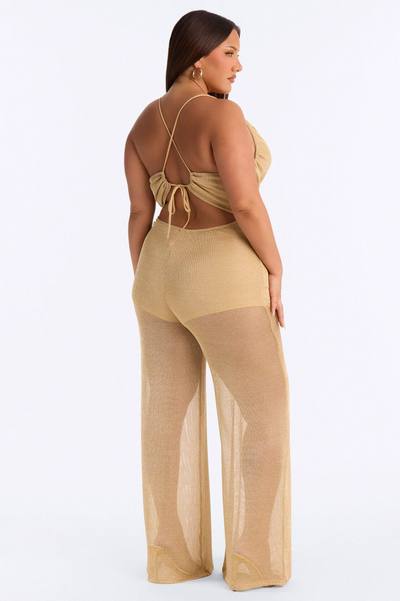 Mia Metallic Knit Wide Leg Jumpsuit - Gold