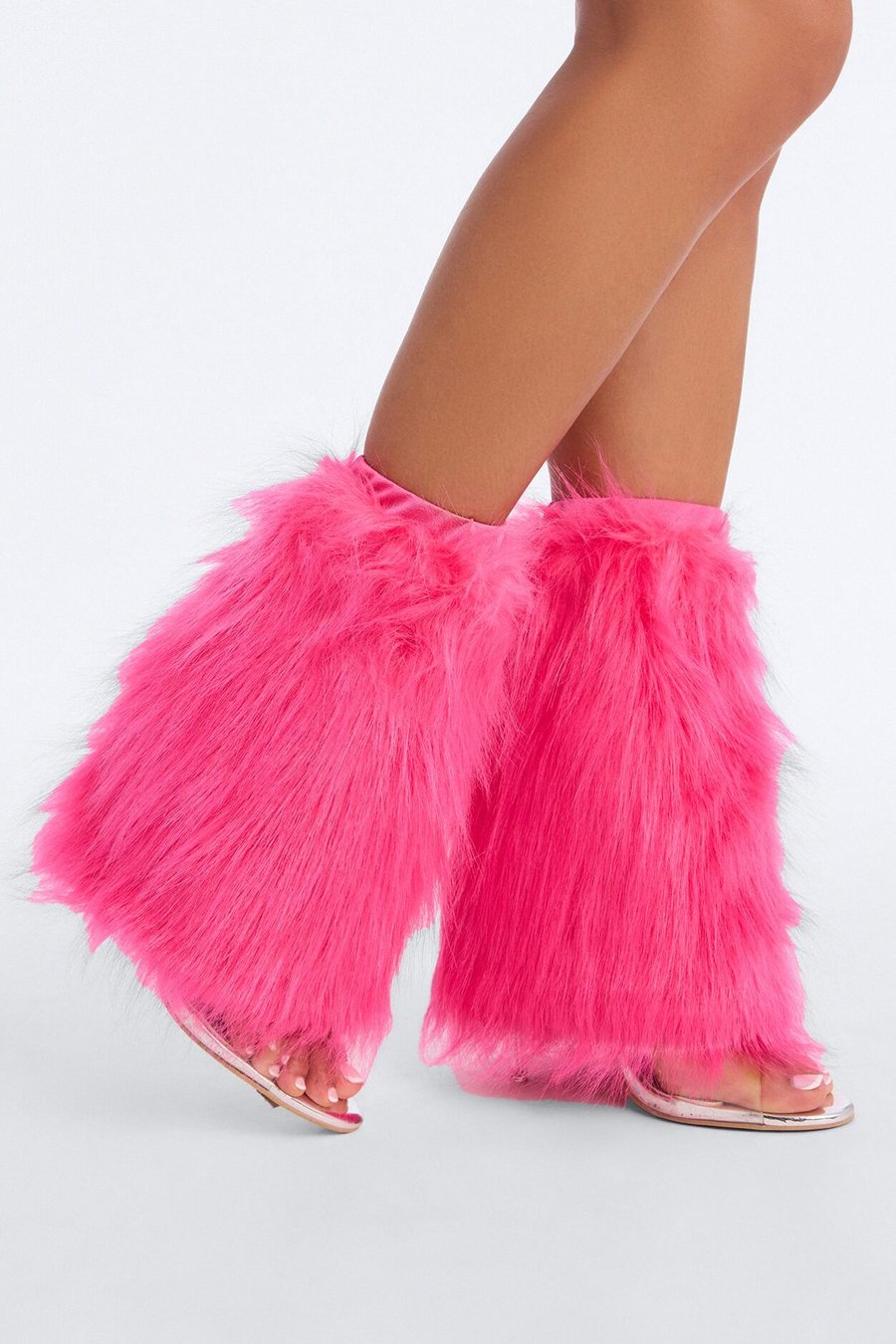 Feather Fun Lace Up Faux Fur Leg Warmer - Pink