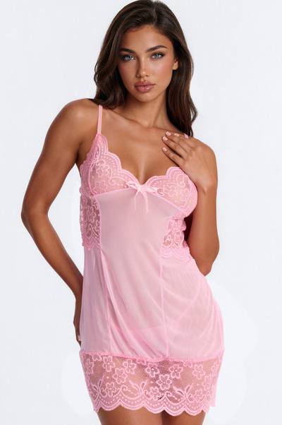 Miss Me Embroidered Lace Babydoll - Pink