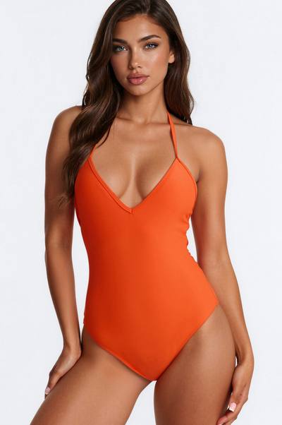 Hailey Ruched 1 Piece Swimsuit - Orange