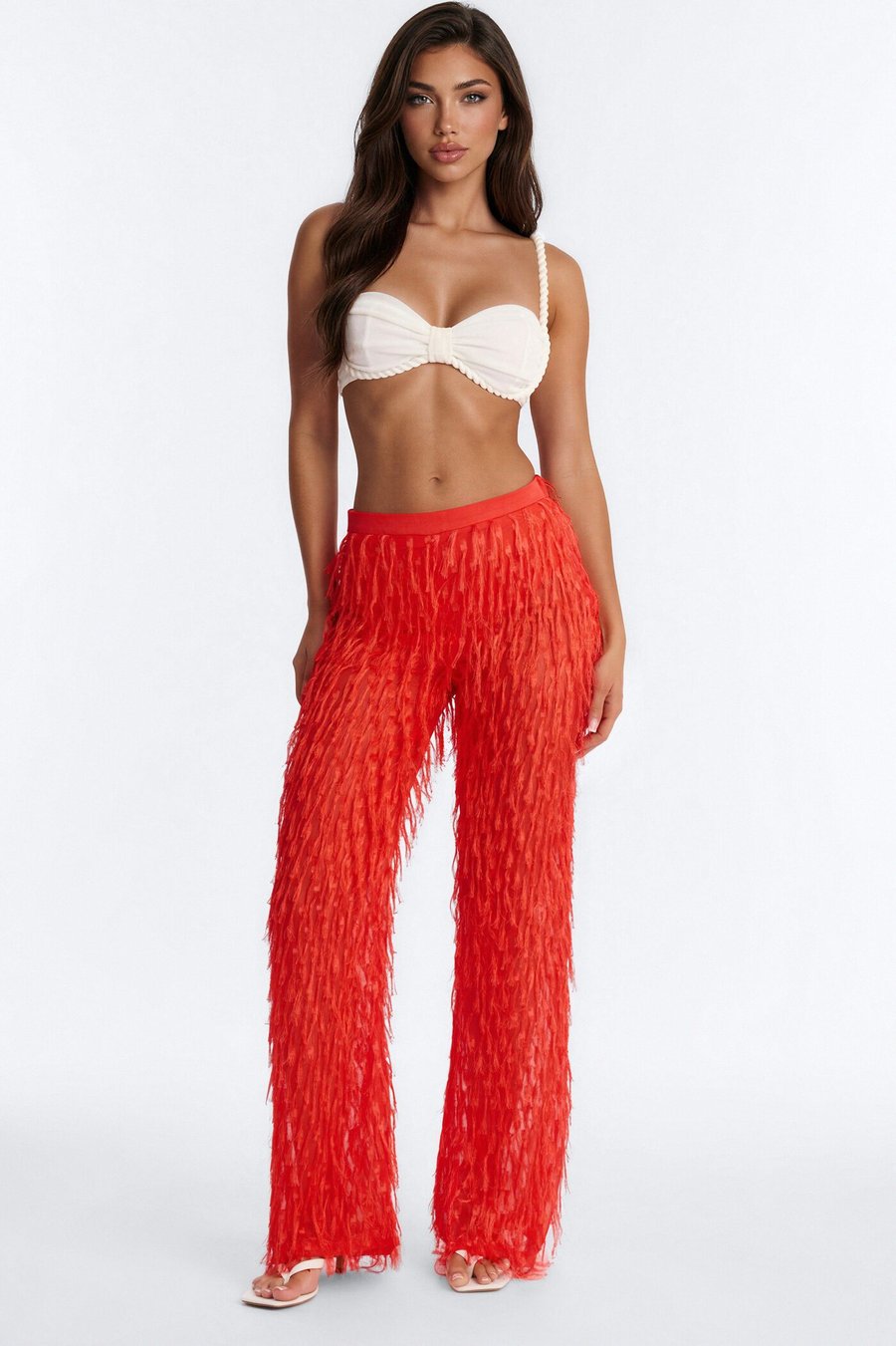 Spicin It Up Fringe Trim Wide Leg Pant - Red