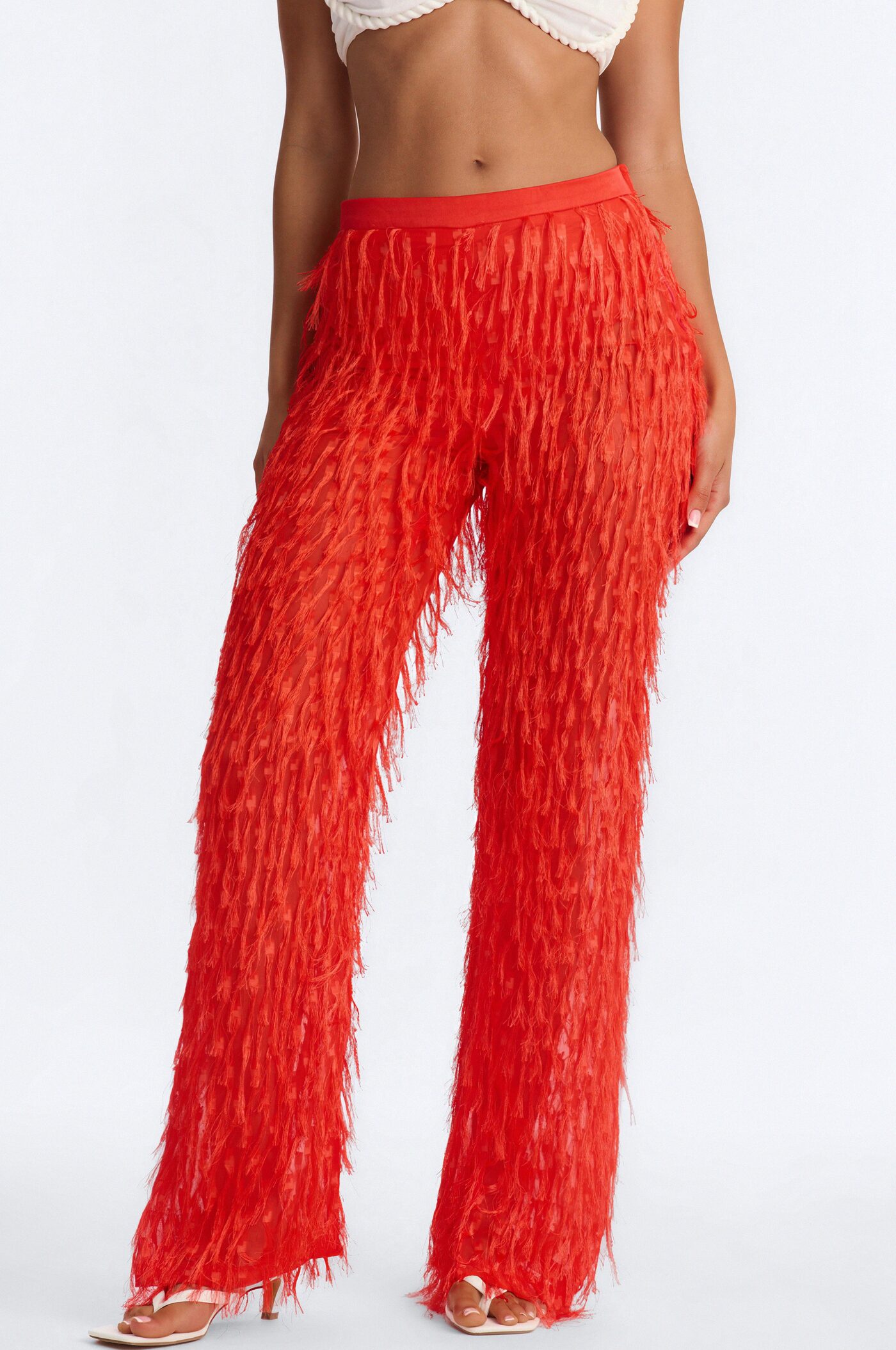 Spicin It Up Fringe Trim Wide Leg Pant - Tomato Red