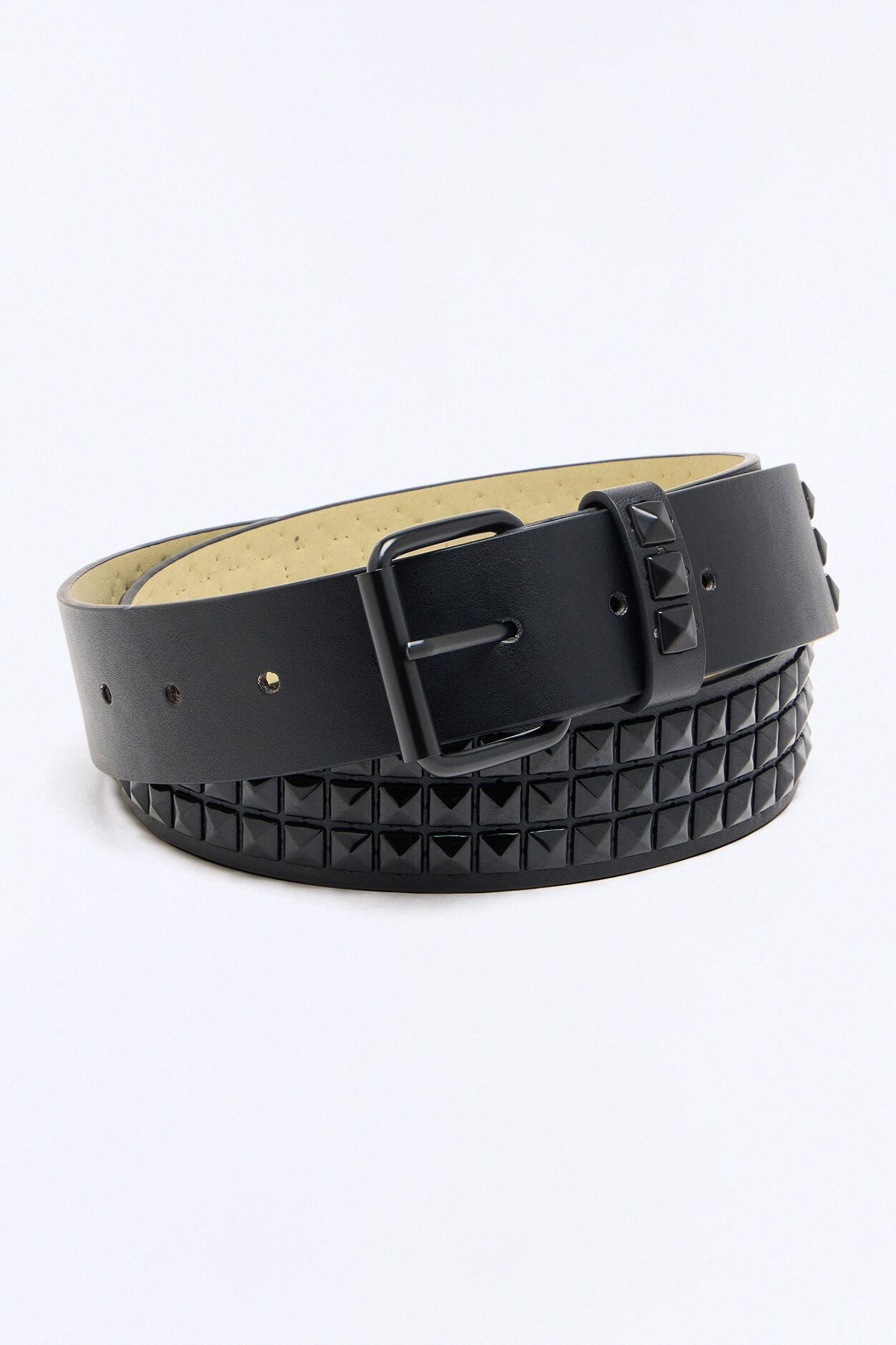 Gothic Square Studded Faux Leather Belt - Black