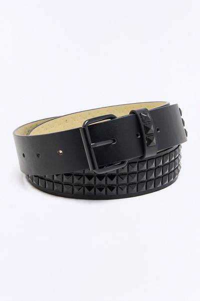 Gothic Square Studded Faux Leather Belt - Black