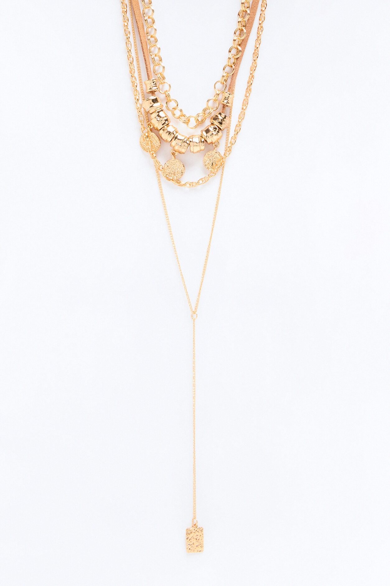 Coin Drift Layered Lariat Necklace - Gold
