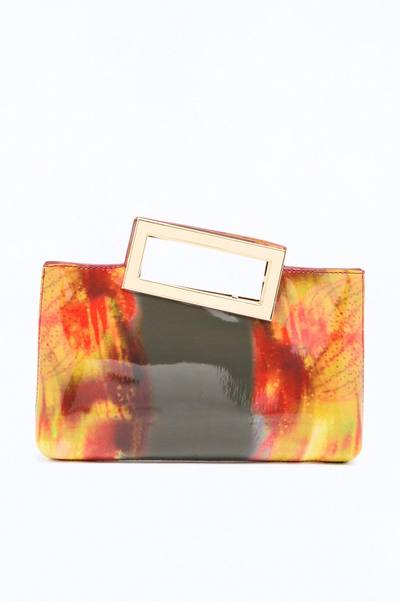 Flame And Fire Faux Leather Clutch - Multi Color