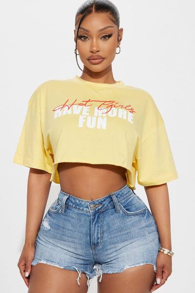 Hot Girls Have More Fun Cropped Tee - Yellow
