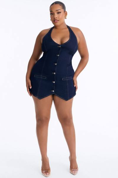Cyndi Denim Halter Romper - Dark Wash