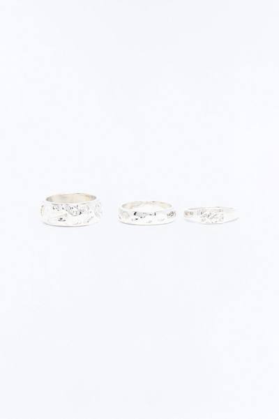 Molten Stone Hammered Ring Set - Silver