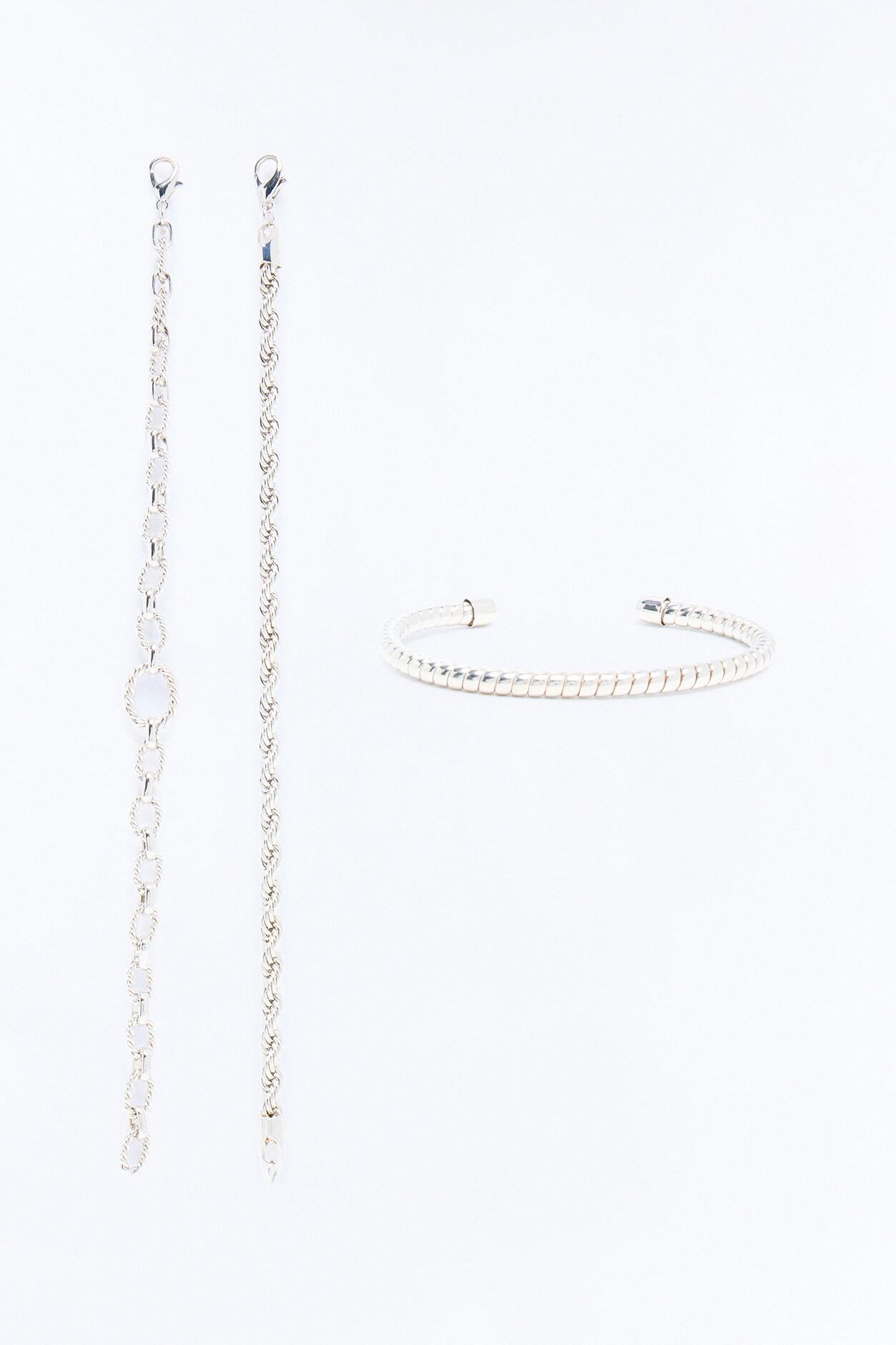 Twisted Rope Cuff And Chain Bracelet Set - Silver