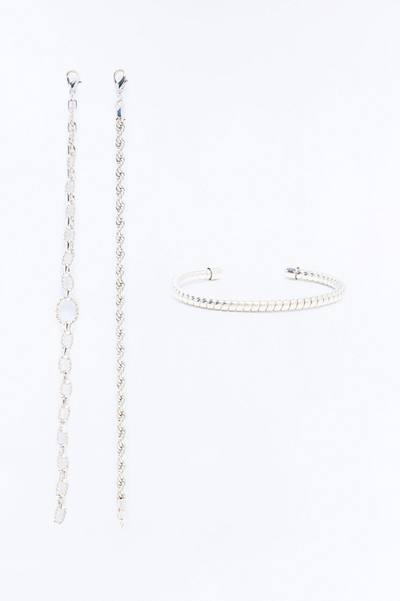 Twisted Rope Cuff And Chain Bracelet Set - Silver